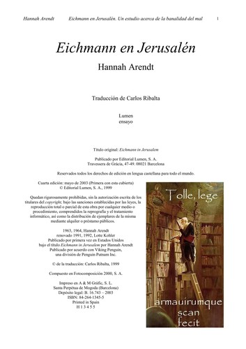 Eichmann en Jerusalén (Paperback, Spanish language, 2003, Lumen editorial)