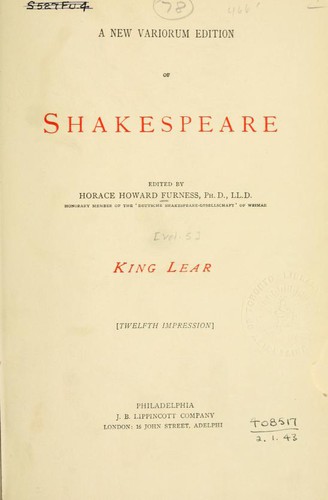 King Lear (1908, J B Lippincott Company)