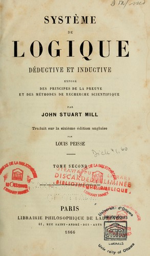 Système de logique déductive et inductive (French language, 1866, Librairie philosophique de Ladrange)