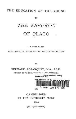 The education of the young in the Republic of Plato (1900, University Press)