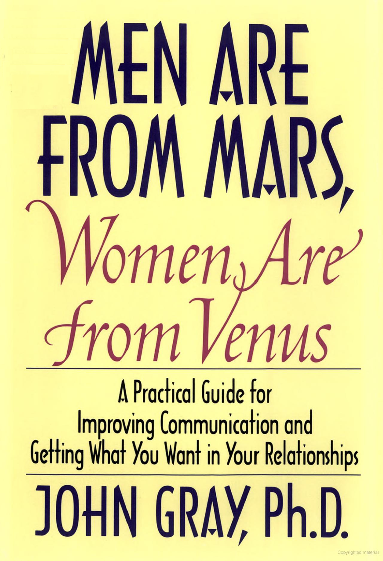 Men Are From Mars Women Are From Venus (Hardcover, 1992, HarperCollins)