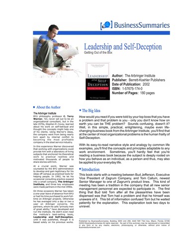 Leadership and self-deception (2002, Berrett-Koehler)