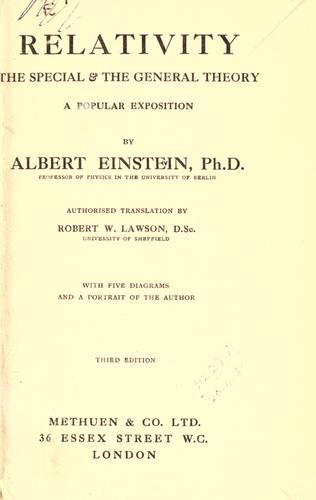 Relativity, the special and the general theory (1920, Methuen)