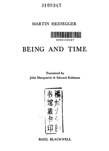Being and time (1962, Harper and Row)