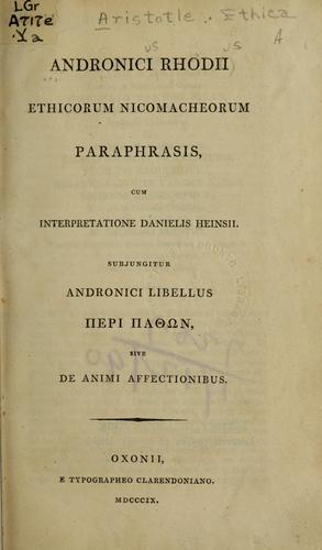 Ethicorum Nicomacheorum libri decem (Ancient Greek language, 1820, Mohr)
