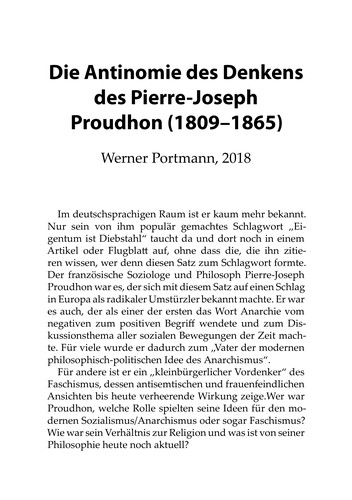 Die Antinomie des Denkens des Pierre-Joseph Proudhon (German language, 2018, Infotisch Dortmund)