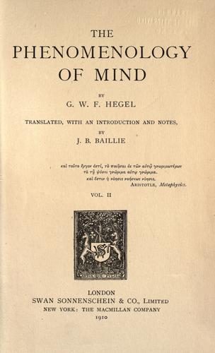 The phenomenology of mind. (1910, S. Sonnenschein, Macmillan)