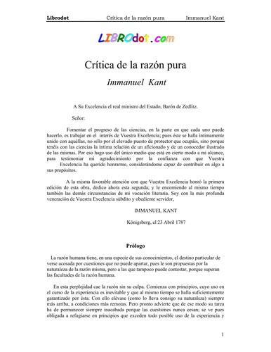 Critica de la razón pura (Spanish language, 2007)