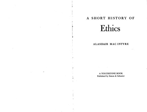 A short history of ethics (1996, Simon & Schuster)