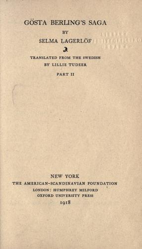 Gösta Berlings saga (Swedish language, 1910, A. Bonnier)